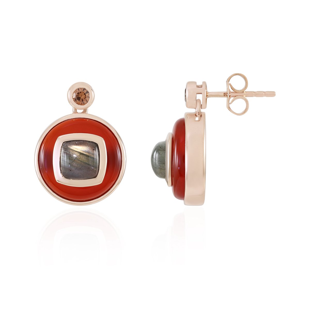 Cavill - 9ct Carneool Oorbellen - 925 Sterling Zilver Roségoud Vermeil - Braziliaanse Ronde Edelstenen - Elegante Dames Sieraden