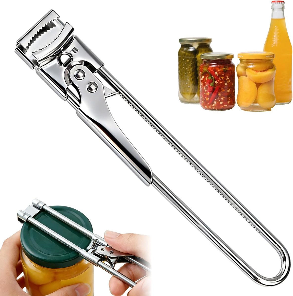 Roestvrij staal, helper, glasopener, dekselopener voor schroefglazen, flesopener, verstelbare openingshulp, schroefdekselopener voor zwakke handen, senioren met artritis