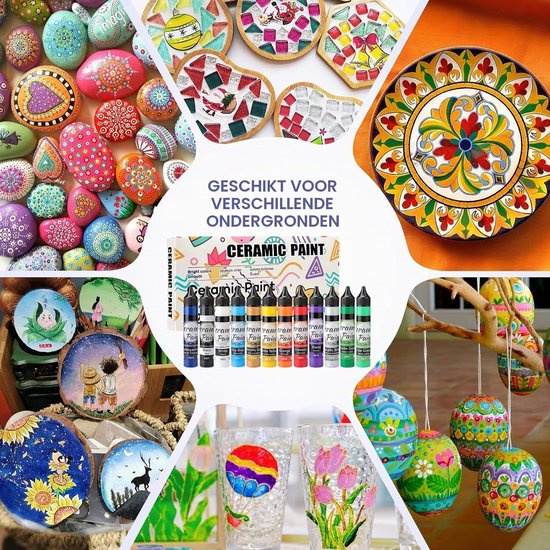 12 kleuren keramische pennen, 12 x 25 ml porseleinen pennen, keramische verf, glasverf, vaatwasser wasbaar na het bakken, keramische verf op waterbasis voor doe-het-zelf mokken, kopjes, borden — afbeelding 5