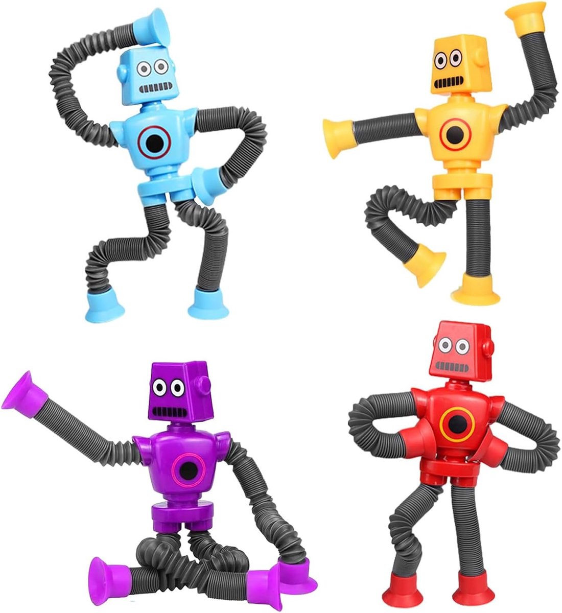 4 stuks telescopische zuignap-robot poptubes, robot met telescopische zuignap, buisvormige robotspeelgoed, fidget toys anti-stress, uniek ontwerp, voor volwassenen
