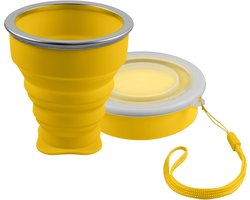 Shibby Opvouwbare siliconen beker in geel, praktische reistas, camping drinkbeker – 210 ml