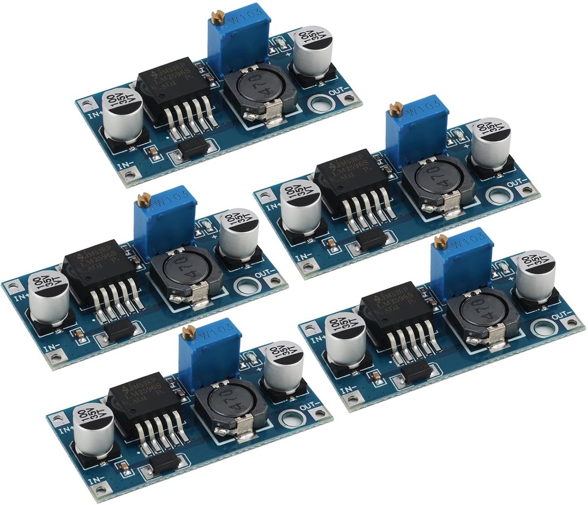 5 stuks DC-DC spanningsverlagers, verstelbaar van 3,2-40 V tot 1,25-35 V, zeer efficiënte voedingsmodule, spanningsregelaar met led-indicator, voor elektronische projecten