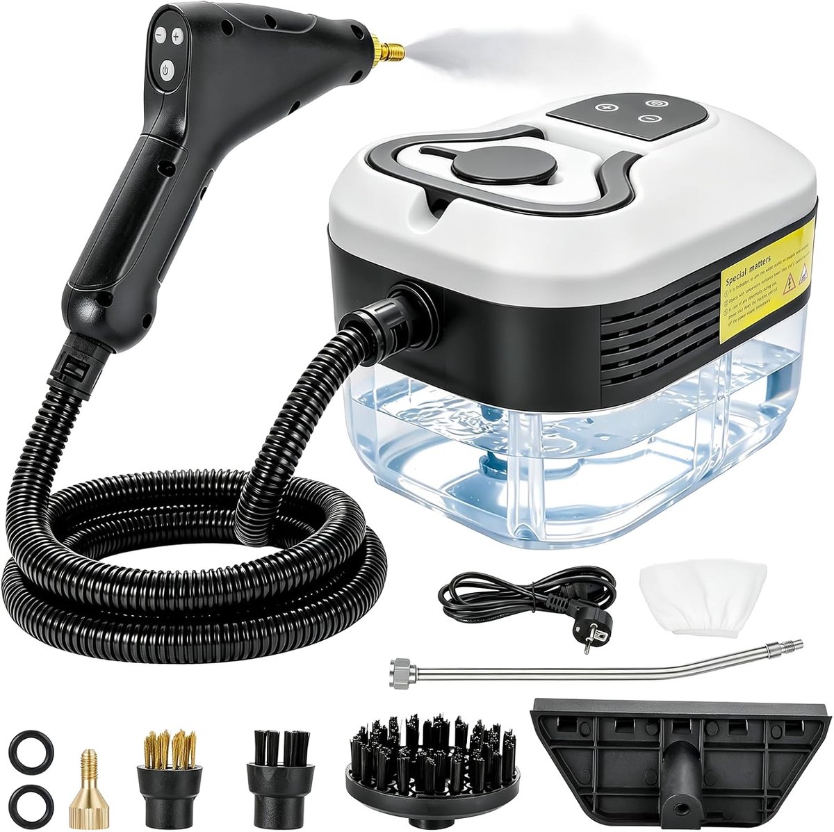 4,5 bar stoomreiniger, handapparaat, 2500 W handstoomreiniger voor thuis, multifunctioneel, 6 instelbare snelheden, 1,2 l watertank, opwarmtijd en 15 seconden voor auto, keuken, badkamer, tegels