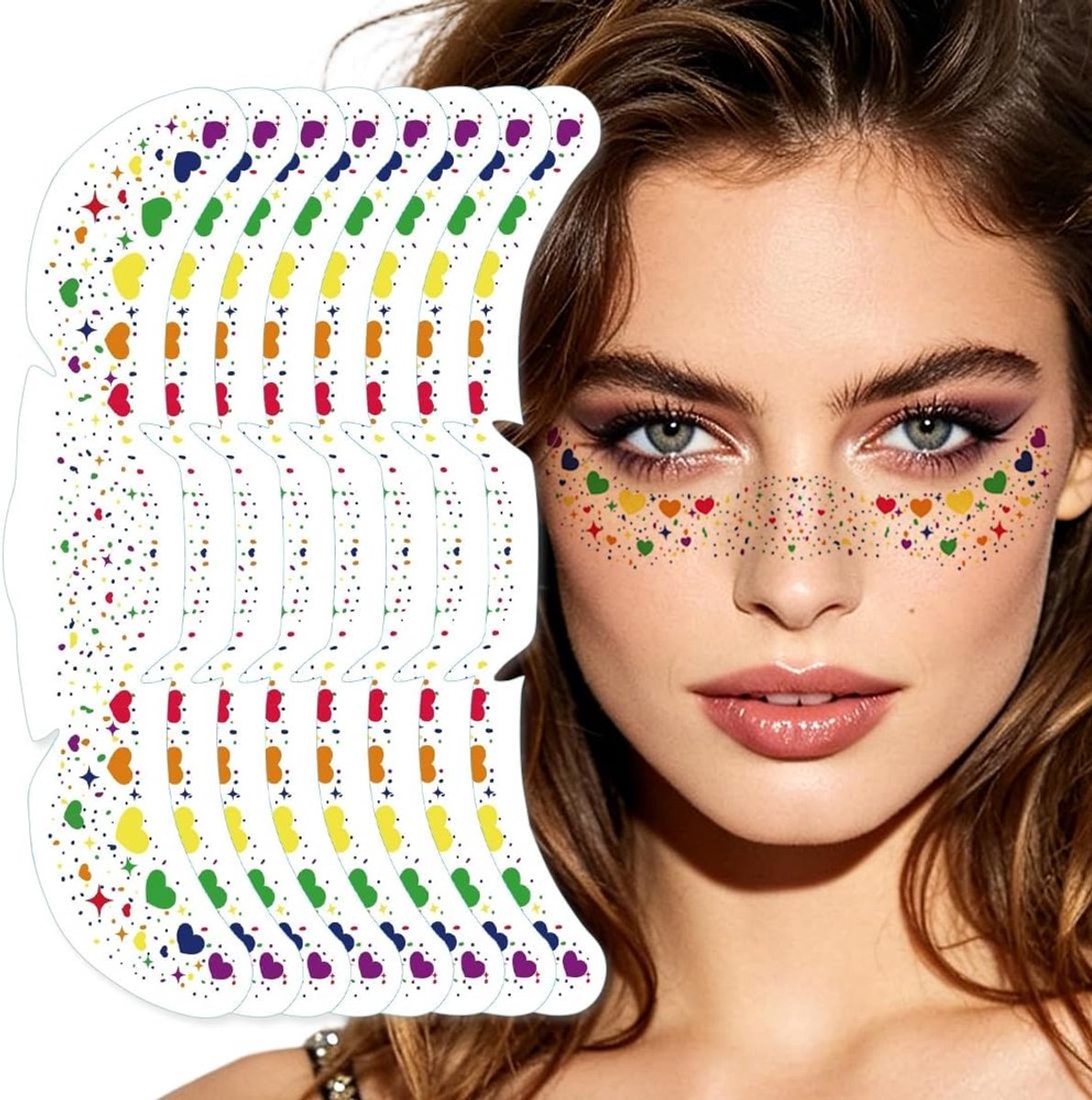 8 stuks glitter sproeten tattoo, pride tattoo gezicht, regenboogkleuren sproeten stickers, festival make-up accessoires voor feest carnaval