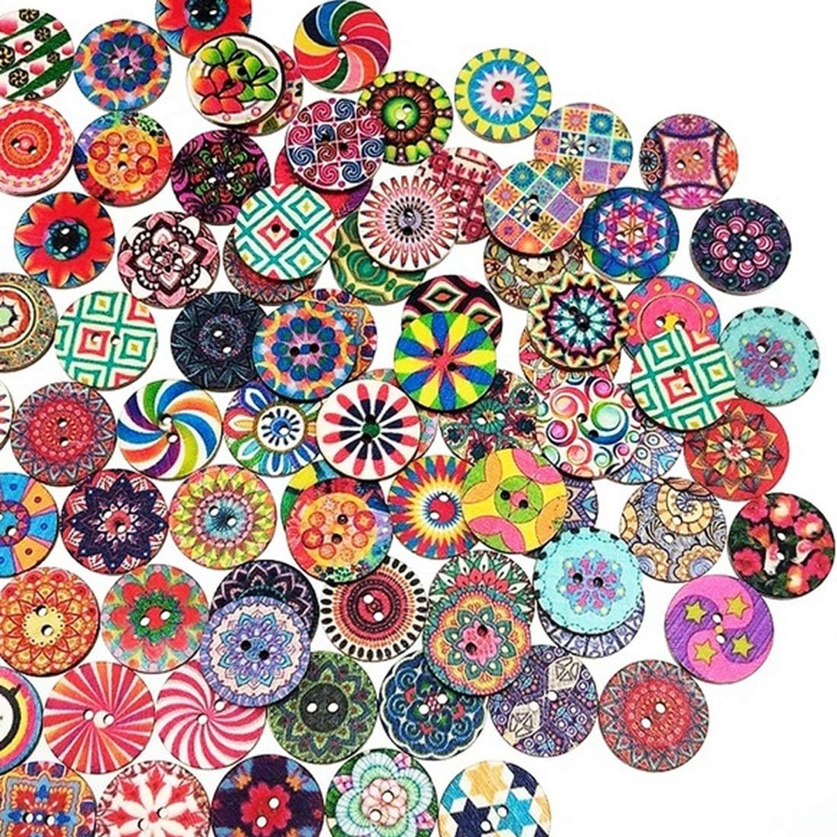 Knopen, 200 stuks, voor kinderen, kleurrijk, gemengd patroon, vintage houten knopen voor naaien, knutselen, decoratie, doe-het-zelf, diameter 15 mm en 20 mm