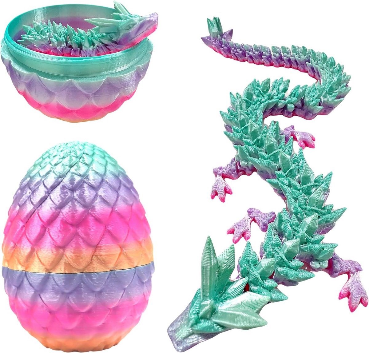 3D Gedrukt Drakenei met Draak Beweegbare Drakenfiguren voor Kerstmis Pasen Verjaardag Carnaval Volwassenen Kinderen Geschenken Speelgoed(Snoep)