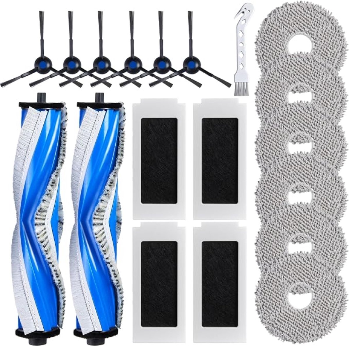 19-delige vervangende accessoireset voor ECOVACS DEEBOT T30 Omni, T30 PRO Omni, T30S en T30S PRO robotstofzuigers – 2 hoofdborstels, 4 filters, 6 zijborstels, 6 dweildoeken, 1 reinigingsborstel