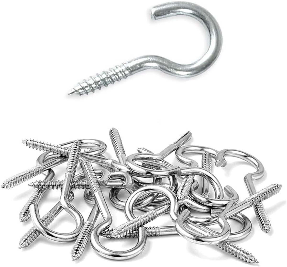 Haken, open oogbeker, inschroefbaar, plafond, vernikkelde haken, binnen- en buitenmuur voor hangende planten, kopjes, keukenkastplank (4,1 cm)