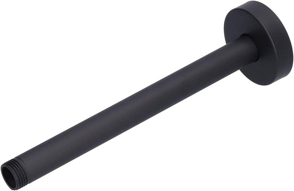 Douchearm, NPT 20MM 8 Inch Roestvrijstalen Rechte Ronde Douchearm Met Flens Voor Vaste Regendouchekop(Zwart)