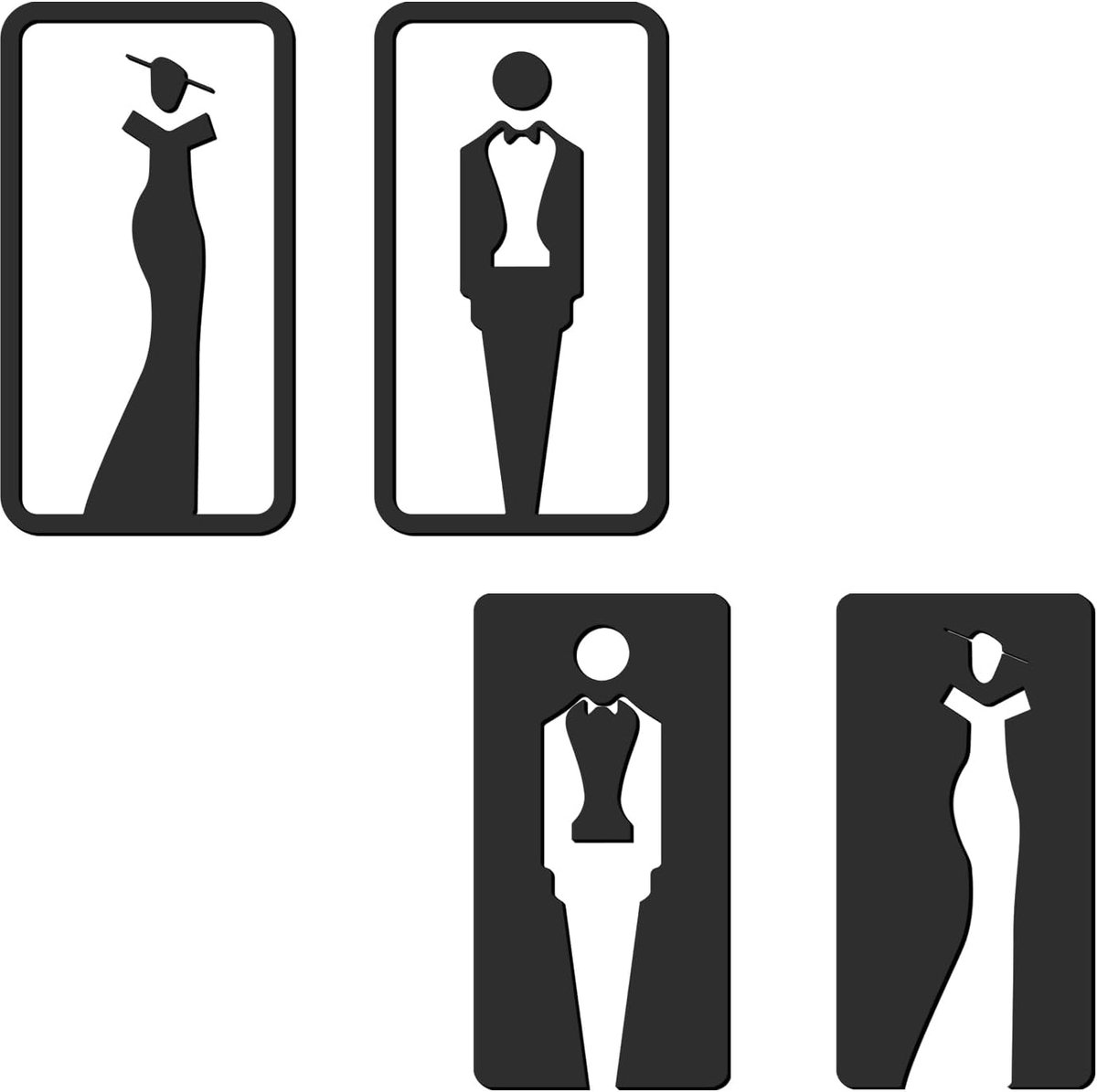 Mannen en vrouwen toiletbord hol, dik acryl badkamerbord voor zaken, zelfklevend toilet deurbord, modern toiletbord, toiletbord voor thuiskantoor, 20 x 11 cm, zwart