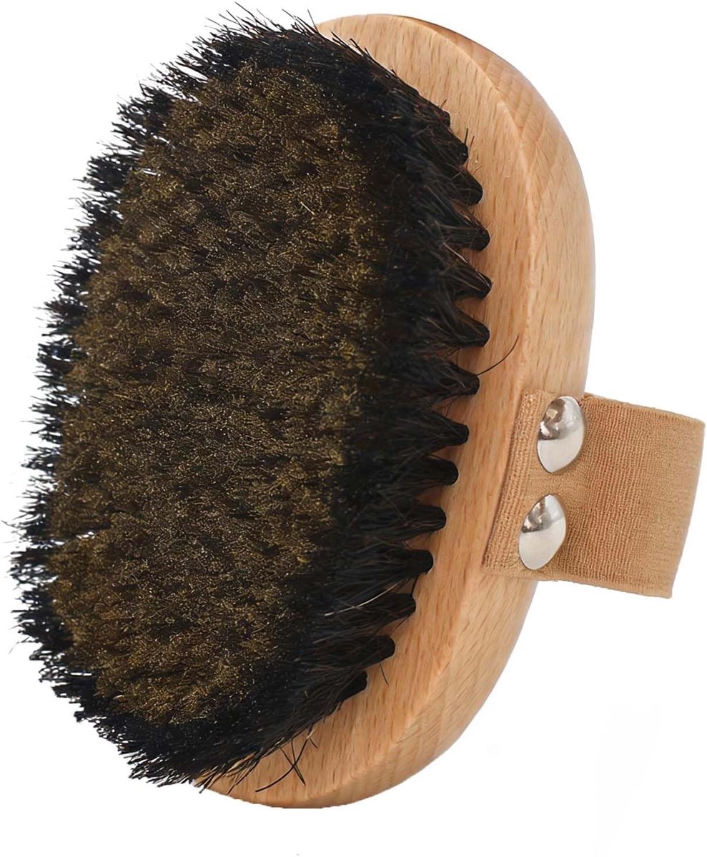 Lichaamsborstel met fijne koperdraaten, droge borstel, hout, lichaamsborstel, natuurlijke haren, droge borstel, lichaam voor lymfedrainage, anti-cellulitis, massage, stressvermindering