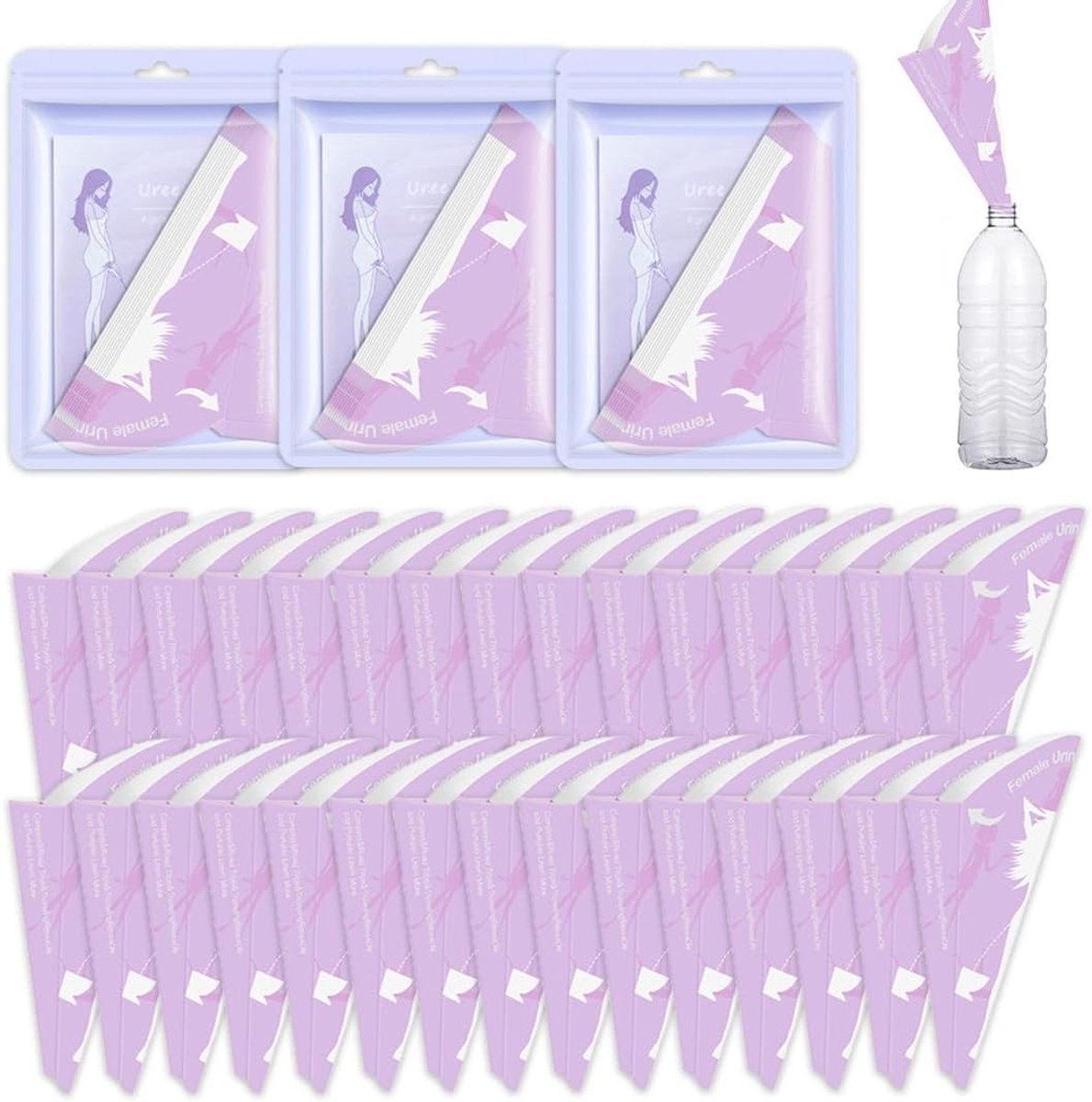 30 stuks trechters voor dames in pied, draagbaar urinoir voor dames van papier, wegwerp-pipi-kegels voor dames, VS en reisweg, voor kamperen, wandelen en outdooractiviteiten