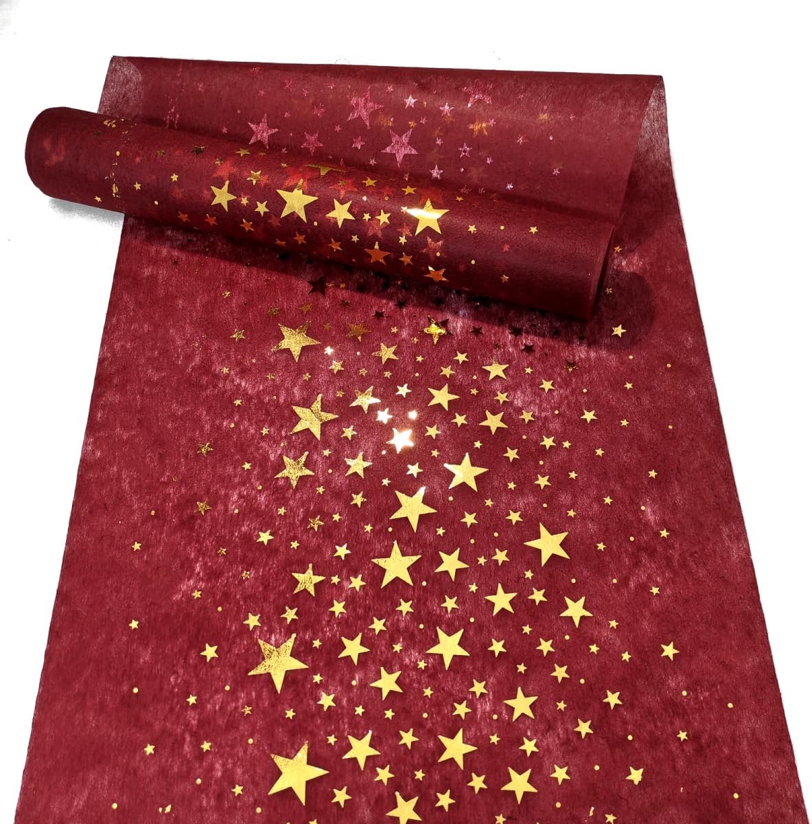 Rood, Vliesstof Tafelloper Modern, Tafelloper Kerstrol Met Gouden Ster, Kersttafelkleed, Ideale Tafeldecoratie Kerst (28 cm x 5 m)