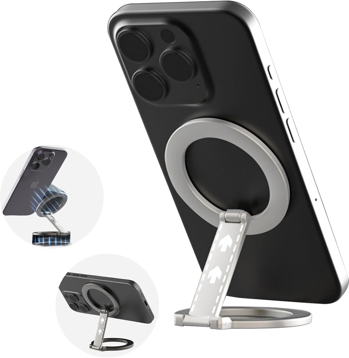 Magnetische Telefoonringhouder, Standaard, Telefoongreep 9D Zilver