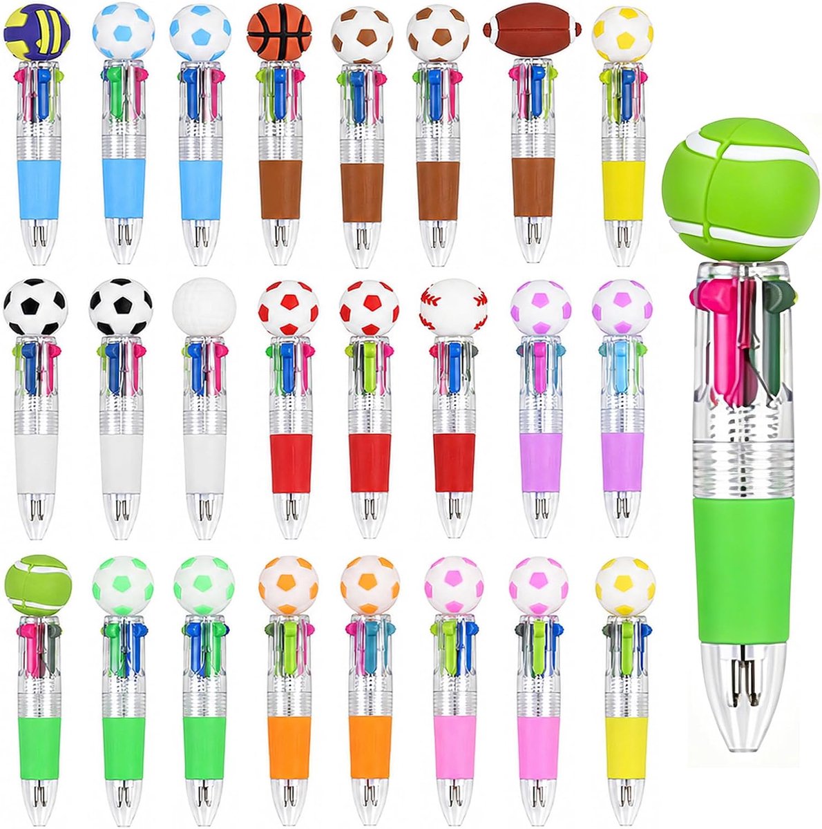 Balpennenset, 4 Gekleurde Voetbalpennen, Mini-Voetbalpennen van 0,7 mm met Intrekbare Punt en Cartoonpatroon, Balpennen voor Kinderen, Kantoor- en Schoolbenodigdheden, Feestartikelen