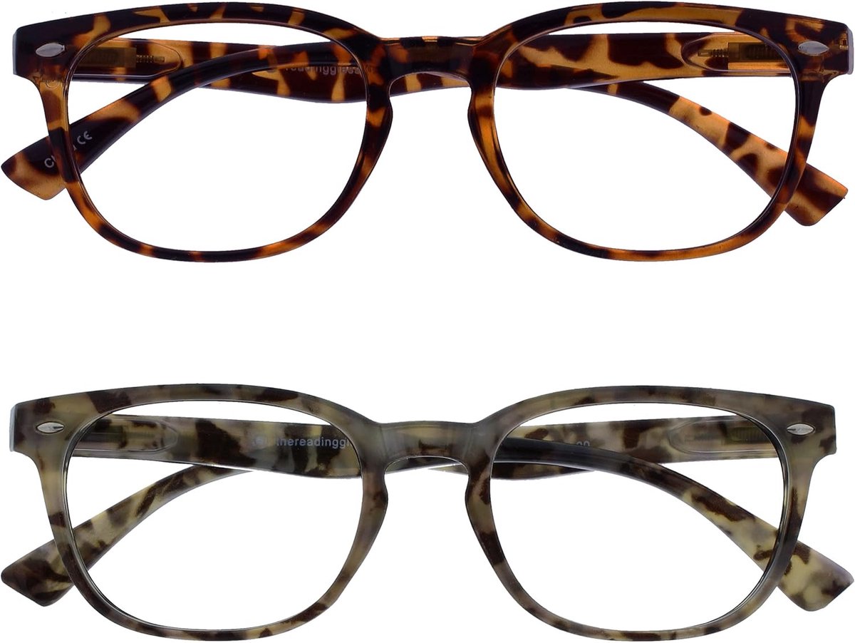 Bruin & Grijs Lezers Waarde 2 Stuks Gregory Peck-Stijl Mannen Vrouwen Scharnieren Met Veer RR14-2T7 +1,00