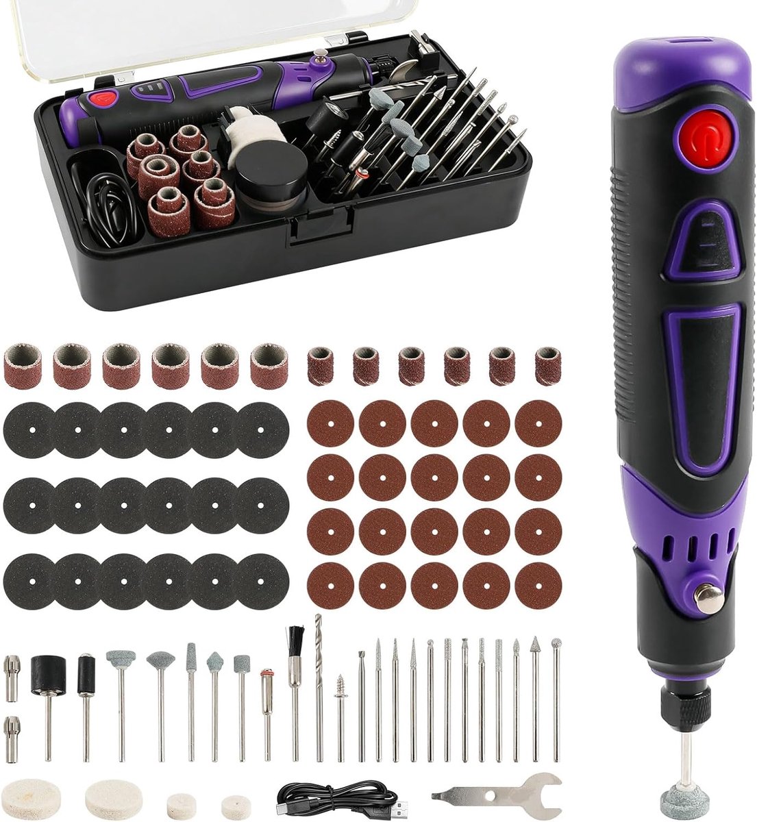 Draadloze roterend gereedschap polijstset met 82 accessoires, draagbare mini grinder multitool USB-opladen 3-snelheid graveergereedschap voor schuren, polijsten, boren, etsen, graveren, snijden