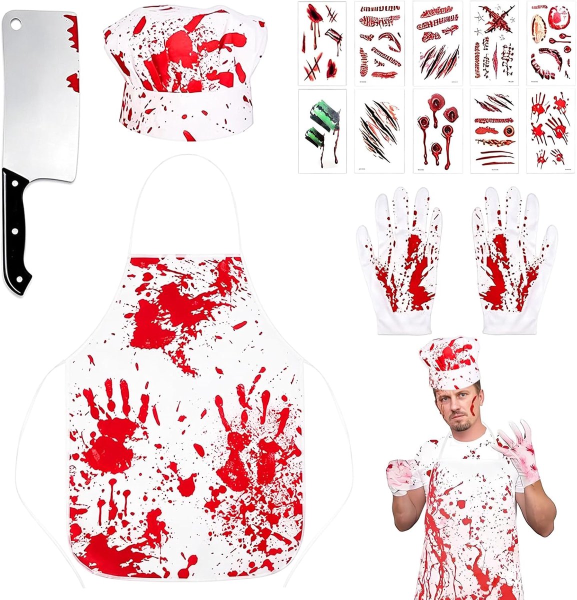 Kostuum griezelig heren slager zombie outfit kostuum