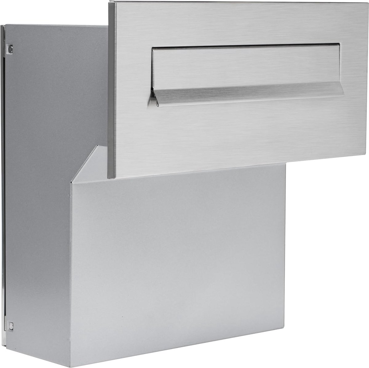 Muurdoorworp brievenbus roestvrij staal/zilver nieuw voorste deel + achterdeur V2A geborsteld 190-260 [mm] 3 sleutels frontplaat: 160 x 350 [mm]