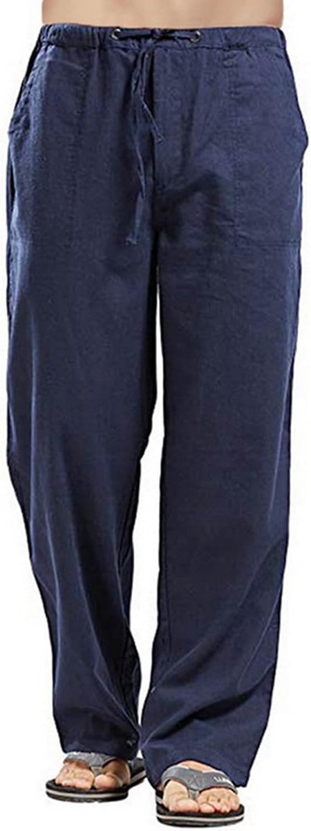 Linnen broek voor heren, zomer, strandbroek, licht, elastisch, yogabroek