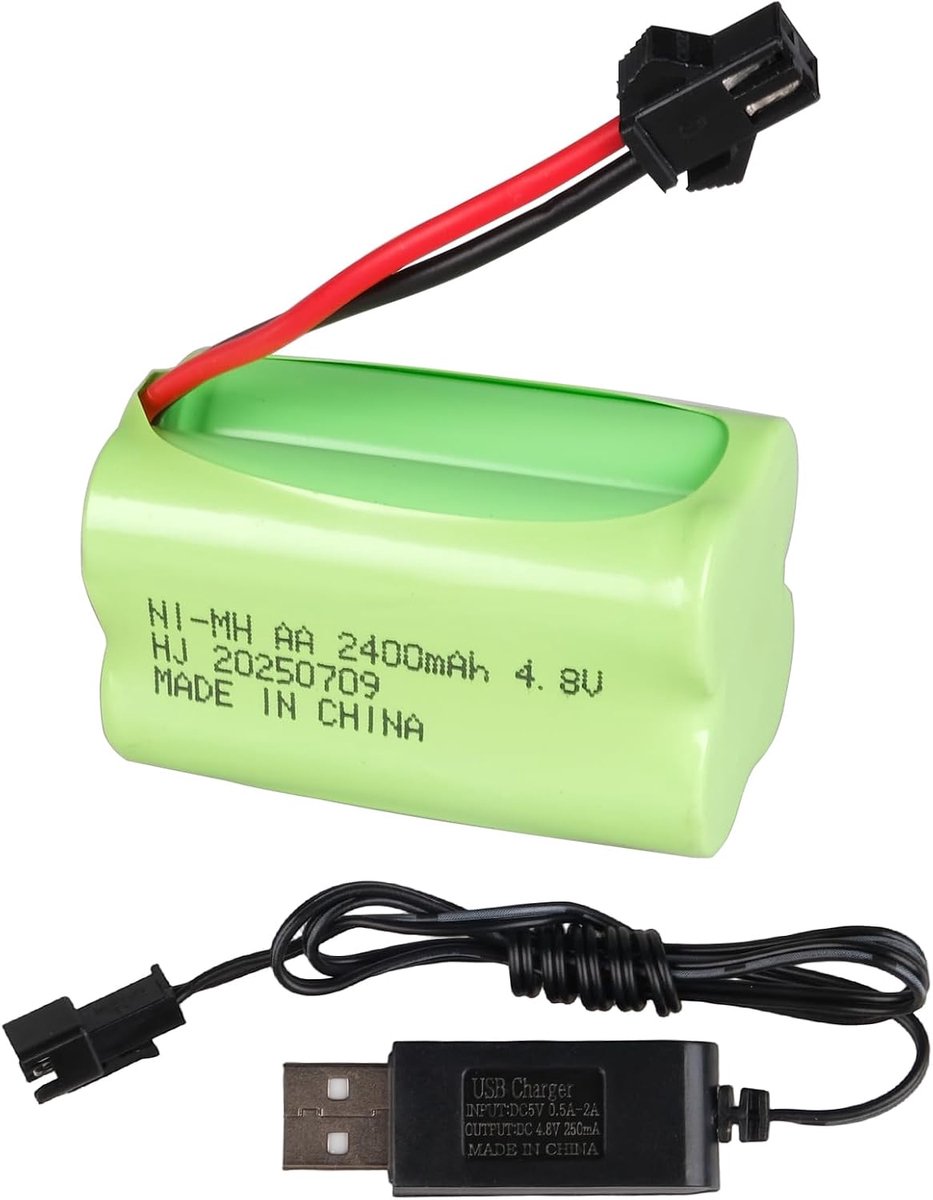 4,8V 2400mAh Ni-MH Batterij met SM-2P Connector en USB-Oplaadkabel, AA NiMH Oplaadbare Batterijpakketten voor RC-Auto's Boten Bussen Helikopterspeelgoed
