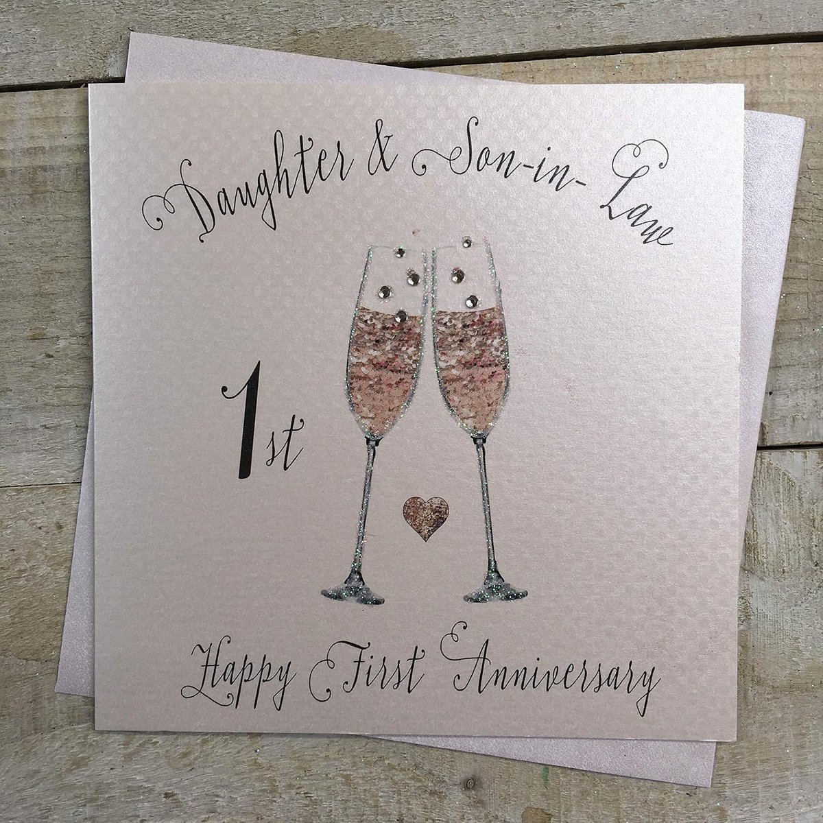 Cotton Cards Dochter en schoonzoon Gelukkig Eerste Huwelijksverjaardag Kaart 1e Champagne Bril SS260