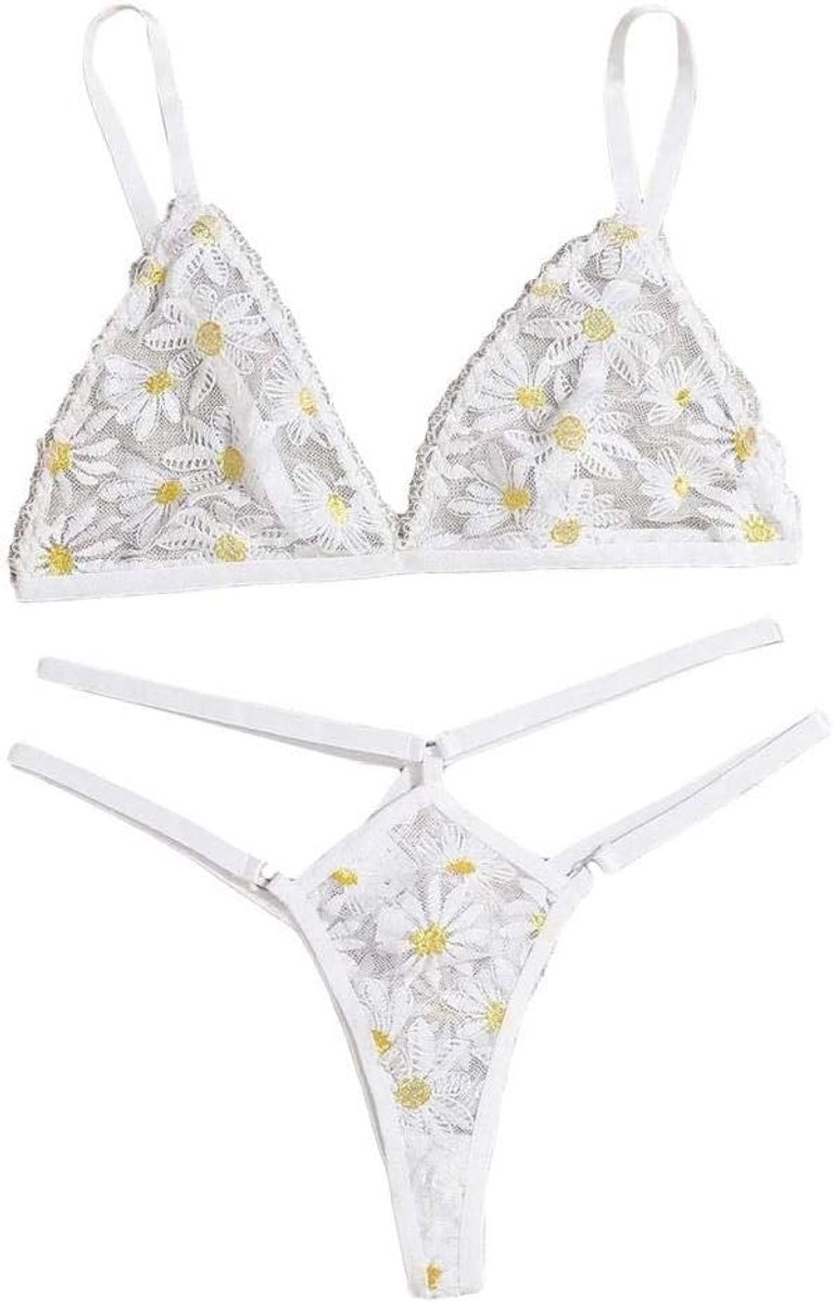 Dameskostuums Vrouwen Geborduurde Sexy Lingerie Bandage Ondergoed Kanten Beha G-string Lingerie 2 STKS