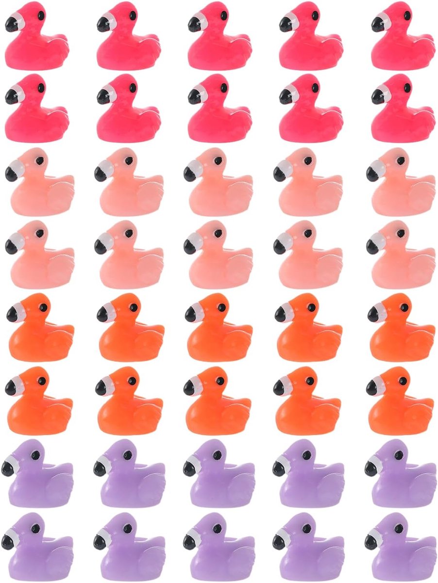 40 stuks mini-flamingo-figuren van hars, decoratieve set in rood, oranje, paars, roze (10 stuks/kleur), ideaal voor aquaria, poppenhuizen, miniatuurtuinen en knutselwerk.