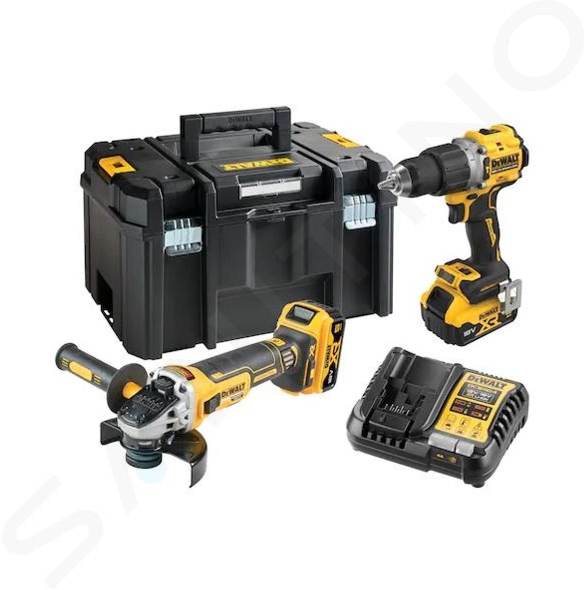 DeWALT - 18 V ACCU-set schroefboormachine en haakse slijper, 2x accu 5,0 Li-Ion, lader DCK2026P2T
