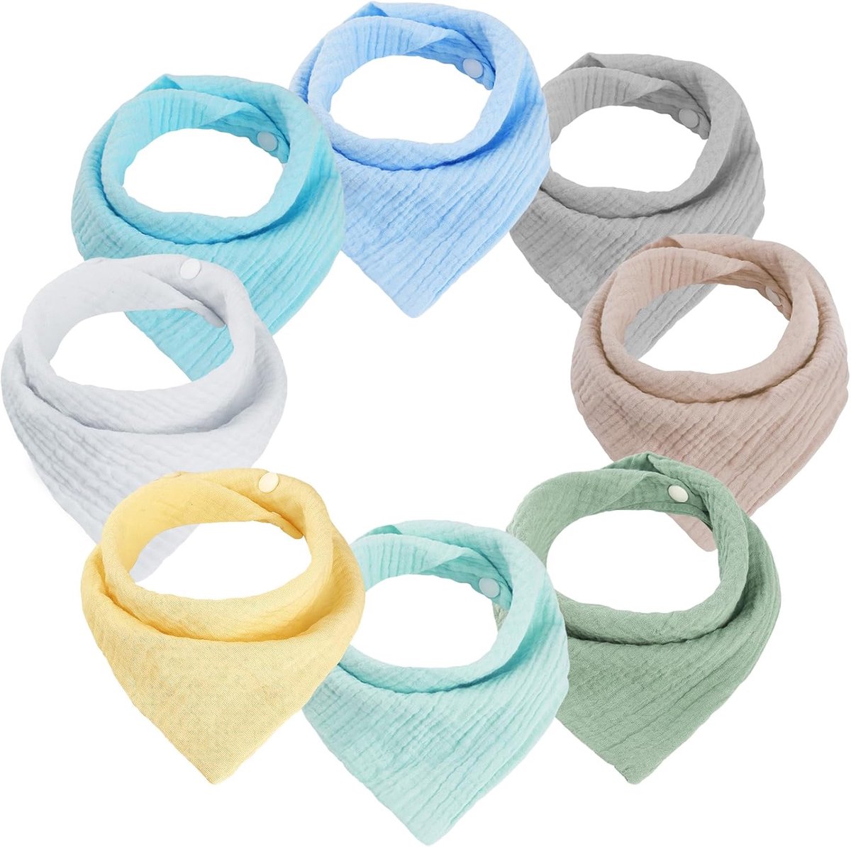 Slabbetjes voor pasgeborenen, bandana, 8 stuks slabbetjes van katoen met 2 drukknopen, super absorberend, zacht, babyslabbetjes voor jongens en meisjes