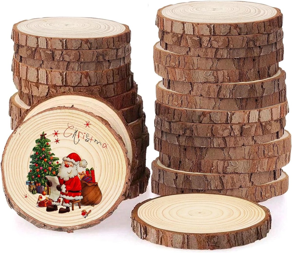 30 stuks houtschijven om te knutselen 7-8 cm, boomstamschijven, ronde houten schijven, onbewerkte ronde houten plakken ongeboord zonder gat voor DIY handwerk, bruiloft, kerstdecoratie
