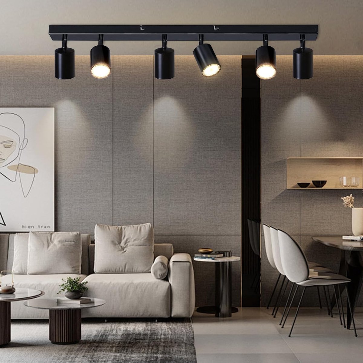 Plafondlamp, 6 spots, GU10, draaibaar, mat zwart