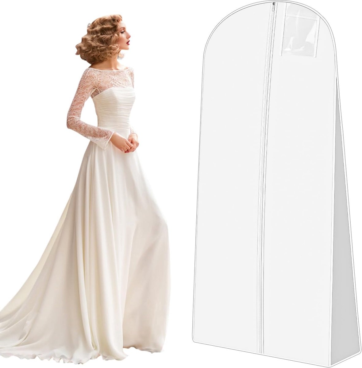 1 x kledinghoes voor bruidsjurken, stofdicht, 180 cm, voor kleding voor bruidsjurken, met ritssluiting, geschikt voor bruidsjurken, jurken, mantels, lange jassen enz.