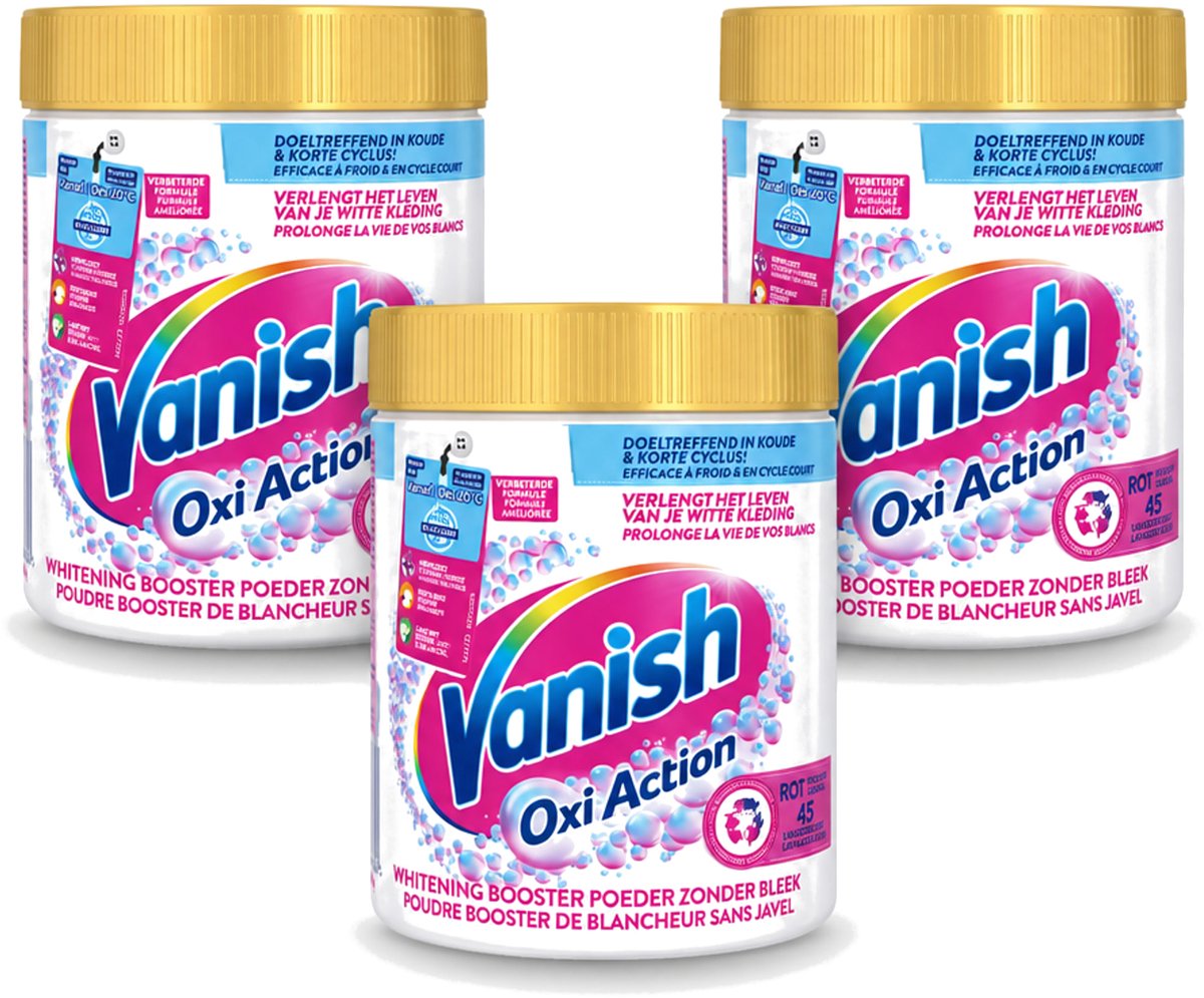 3 x Vanish Oxi Action - Vlekkenverwijderaar - Wasbooster - Zonder Bleek - Witte Was - 530 Gram - Voordeelverpakking - 3 stuks