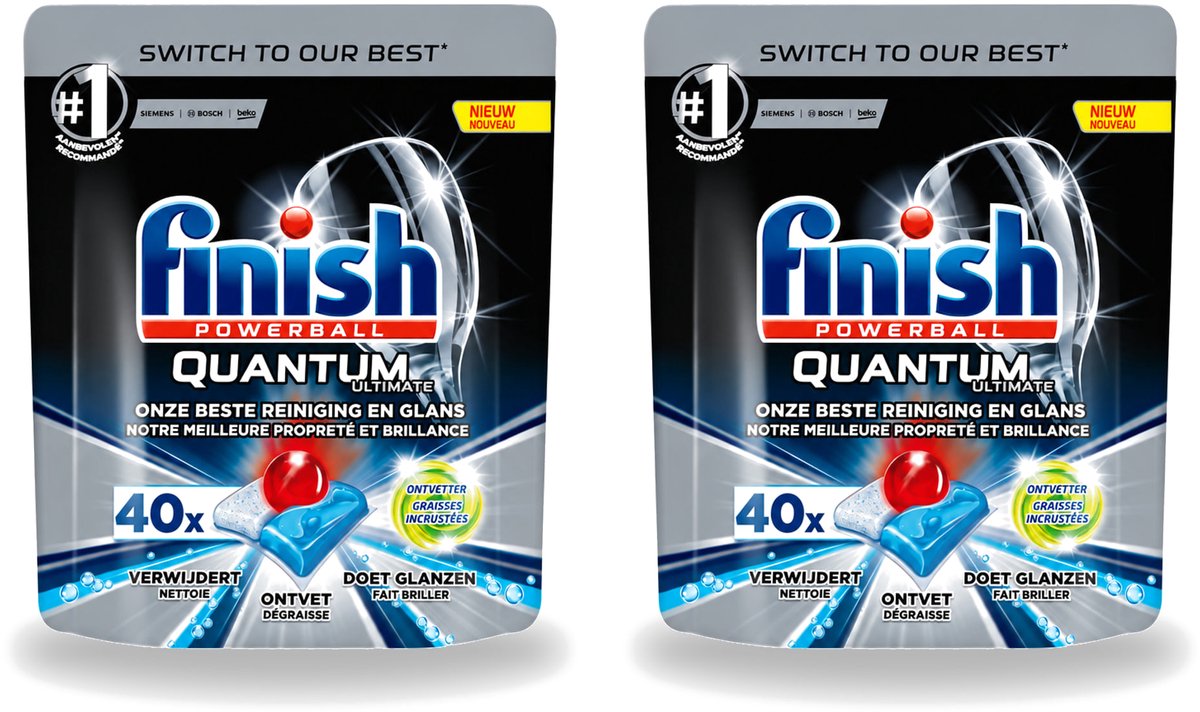 2 x Finish – Vaatwastabletten – Quantum Ultimate Ontvetter – 40 Capsules - Voordeelverpakking - 2 stuks