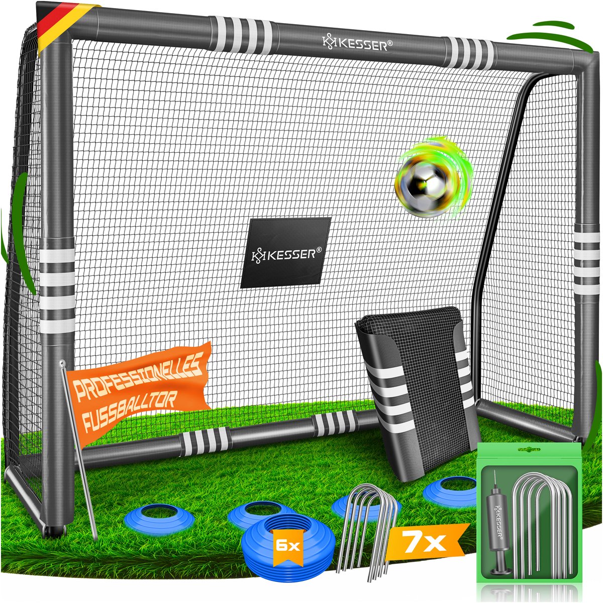 KESSER® Voetbaldoel - Stalen frame met bekleding - UV-bestendig net - 300 cm zonder doelwand - Antraciet