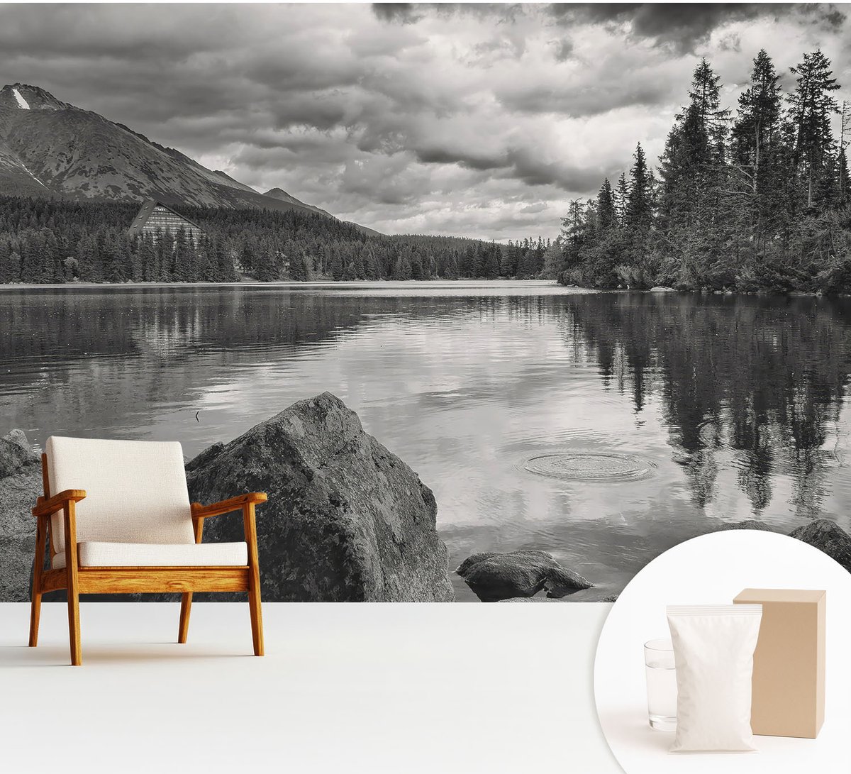 Wallfluent Fotobehang - Zwart-Wit Vliesbehang - 312x219 cm - Bergpanorama Muurschildering - Gang behang Landschappen - Fotobehang Vlies - Gang behang