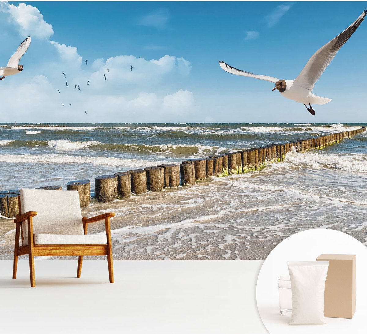 Wallfluent Fotobehang - Blauw Vliesbehang - 312x219 cm - Kustlandschap Fotobehang Vlies - Hal behang Landschappen - Muurschildering - Woonkamer behang