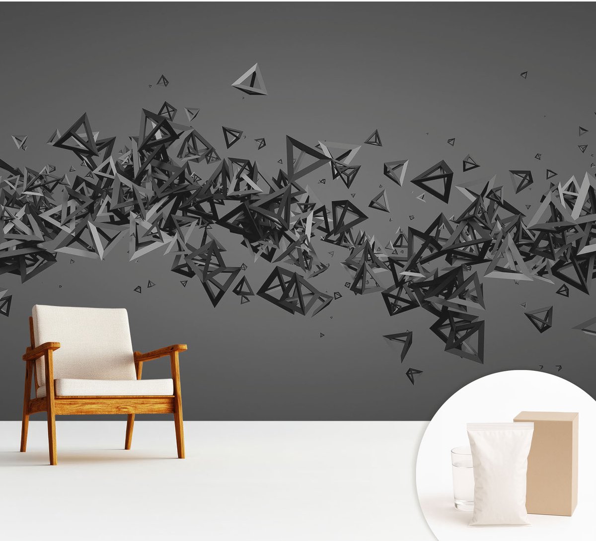 Wallfluent Fotobehang - Grijs Vliesbehang - 312x219 cm - Geometrische Abstracties Muurschildering - Slaapkamer behang Abstractie - Fotobehang Vlies - Slaapkamer behang