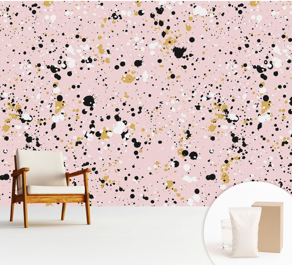Wallfluent Fotobehang - Roze Vliesbehang - 312x219 cm - Artistieke Plekken Fotobehang Vlies - Woonkamer behang Abstractie - Muurschildering - Hal behang