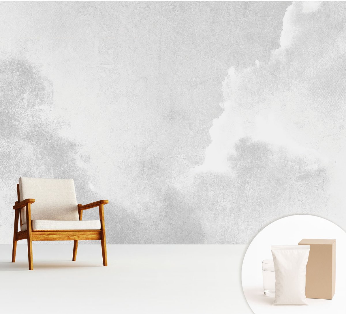 Wallfluent Fotobehang - Wit Vliesbehang - 312x219 cm - Subtiele Wolken Muurschildering - Gang behang Landschappen - Fotobehang Vlies - Slaapkamer behang