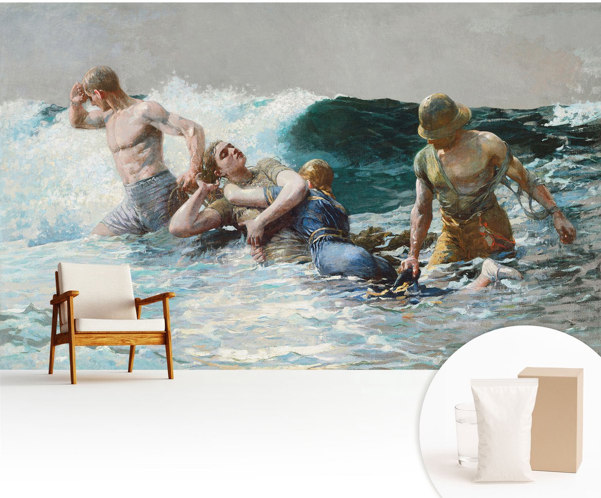 Wallfluent Fotobehang - Zwart Vliesbehang - 416x254 cm - Zeegevechten Fotobehang Vlies - Woonkamer behang Mensen - Muurschildering - Woonkamer behang
