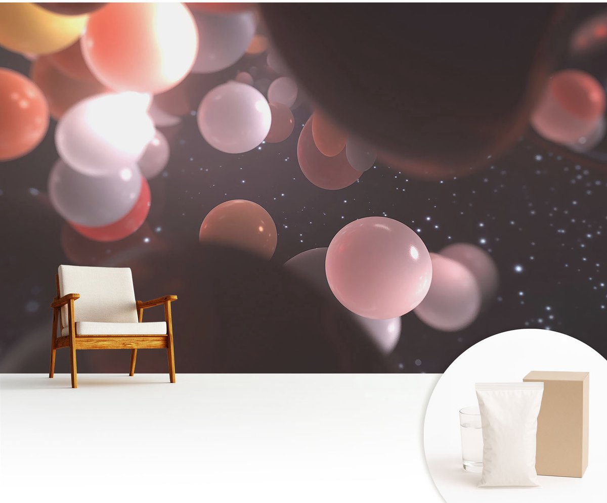 Wallfluent Fotobehang - Zwart Vliesbehang - 416x254 cm - Ruimteballen Muurschildering - Gang behang Kosmos - Fotobehang Vlies - Slaapkamer behang