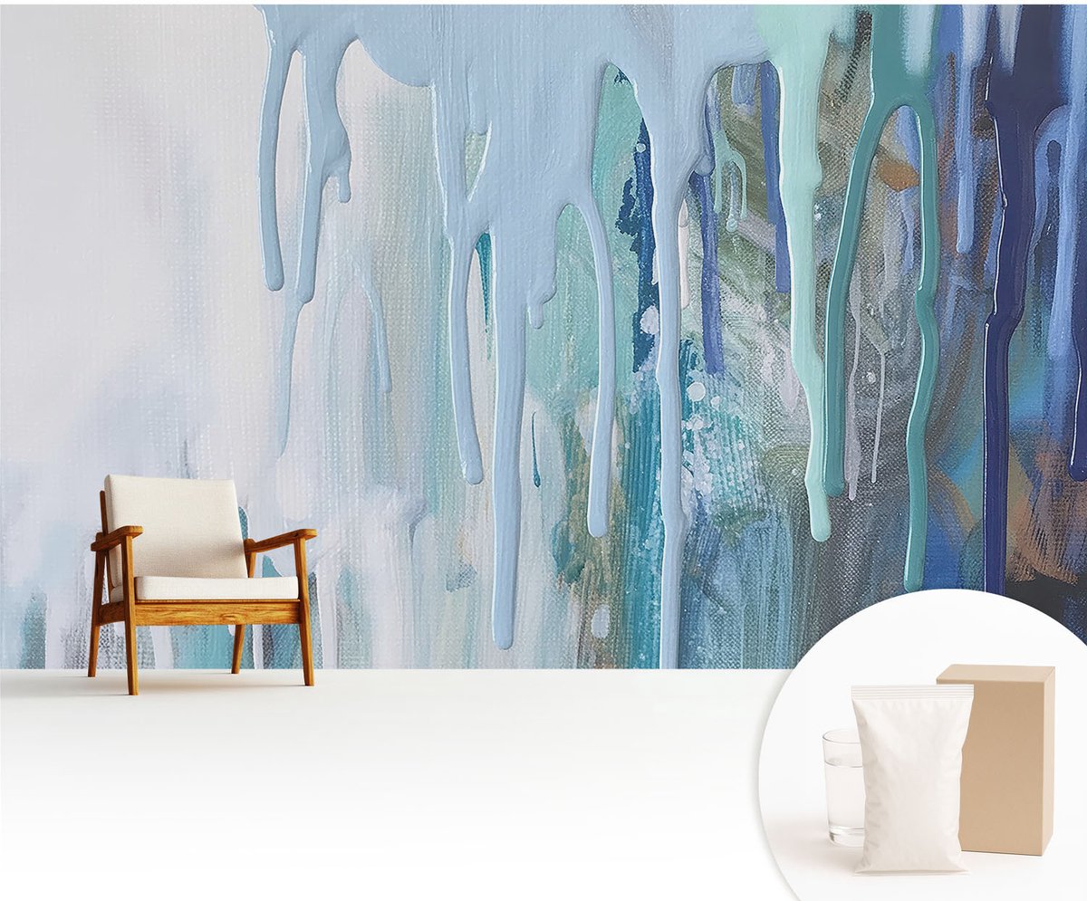 Wallfluent Fotobehang - Wit Vliesbehang - 416x254 cm - Blauwe Watervallen Muurschildering - Slaapkamer behang Abstractie - Fotobehang Vlies - Gang behang