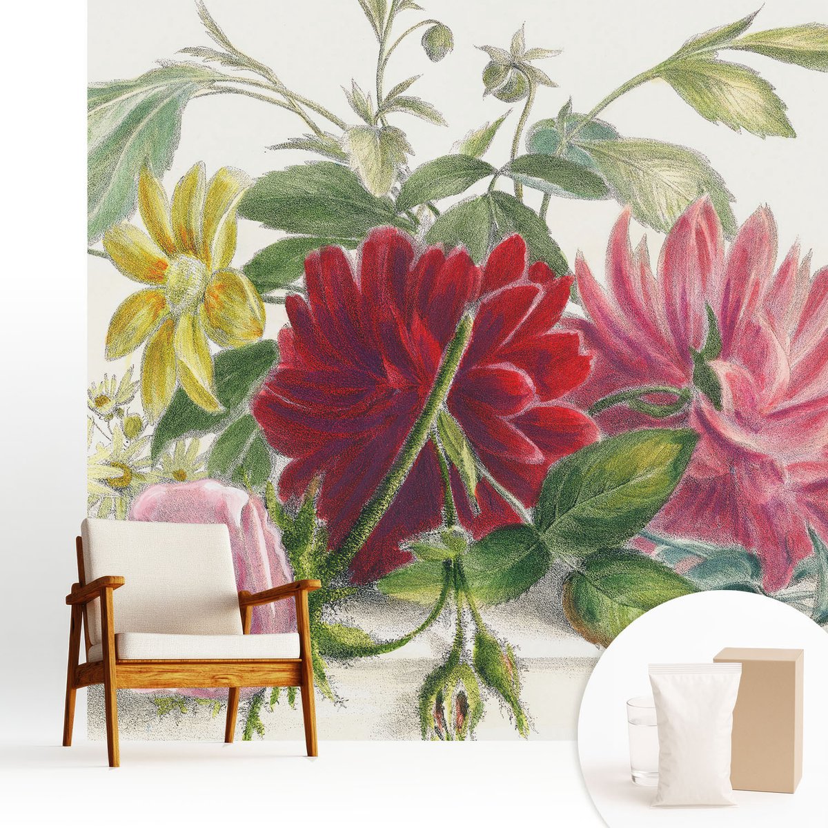 Wallfluent Fotobehang - Groente Vliesbehang - 250x250 cm - Bloemenboeket Fotobehang Vlies - Woonkamer behang Bloemen En Planten - Muurschildering - Hal behang