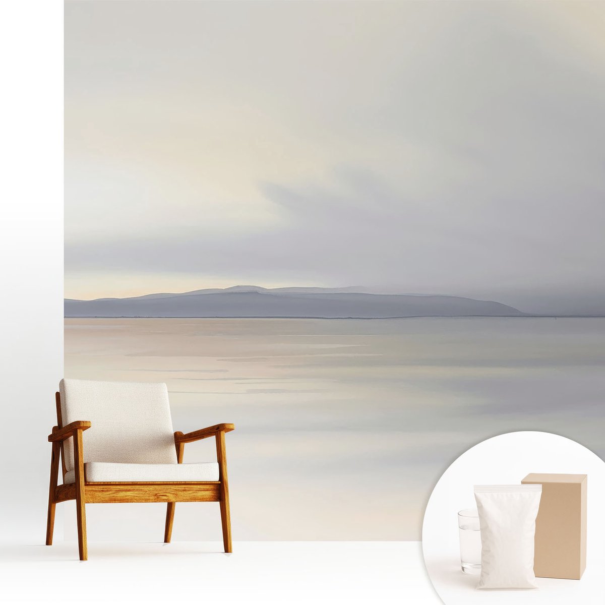Wallfluent Fotobehang - Grijs Vliesbehang - 250x250 cm - Harmonieuze Landschap Muurschildering - Slaapkamer behang Landschappen - Fotobehang Vlies - Gang behang