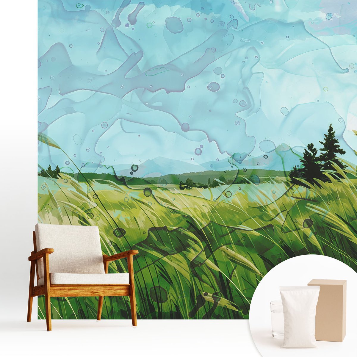 Wallfluent Fotobehang - Groente Vliesbehang - 250x250 cm - Groene Landschappen Muurschildering - Slaapkamer behang Landschappen - Fotobehang Vlies - Gang behang