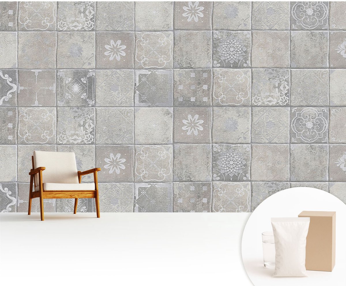 Wallfluent Fotobehang - Grijs Vliesbehang - 416x254 cm - Subtiele Patronen Fotobehang Vlies - Hal behang Texturen - Muurschildering - Woonkamer behang