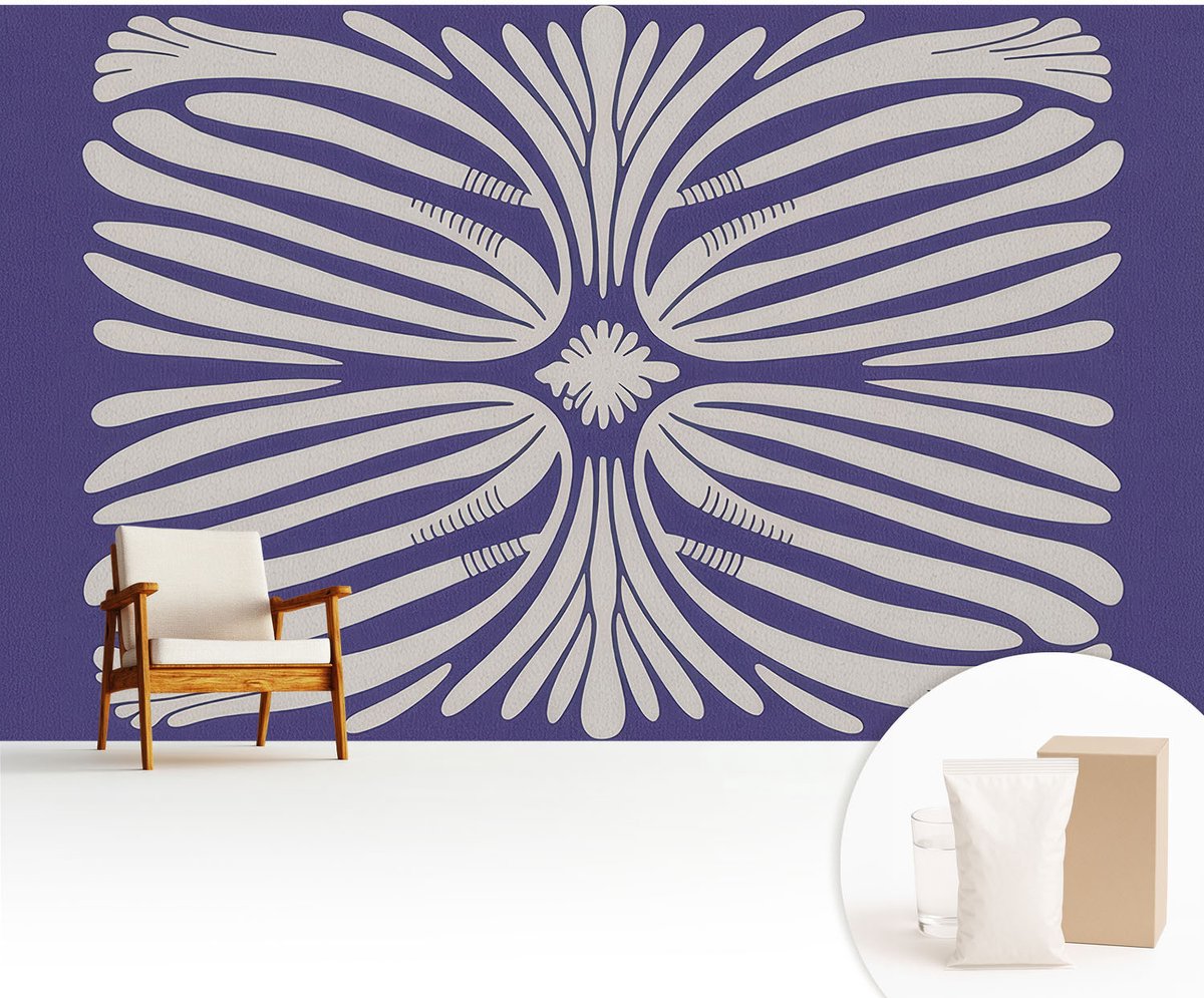 Wallfluent Fotobehang - Paars Vliesbehang - 416x254 cm - Bloemsymmetrie Muurschildering - Slaapkamer behang Abstractie - Fotobehang Vlies - Gang behang