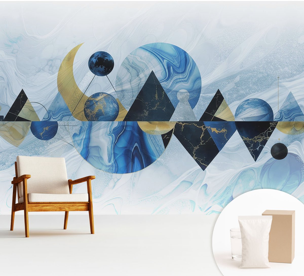 Wallfluent Fotobehang - Wit Vliesbehang - 312x219 cm - Kosmische Elegantie Muurschildering - Slaapkamer behang Abstractie - Fotobehang Vlies - Slaapkamer behang